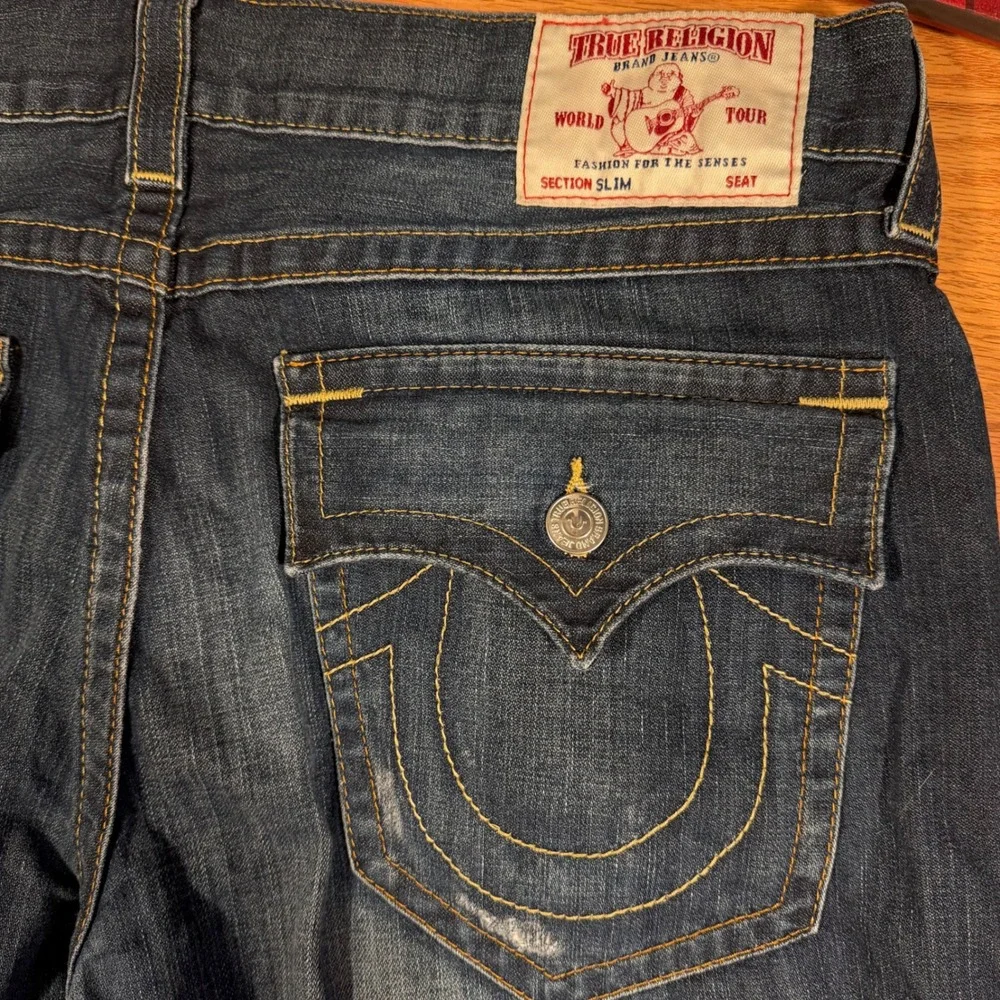 True Religion Section Slim Jeans Mens 38 Dark Wash Straight Leg Horseshoe Pocket